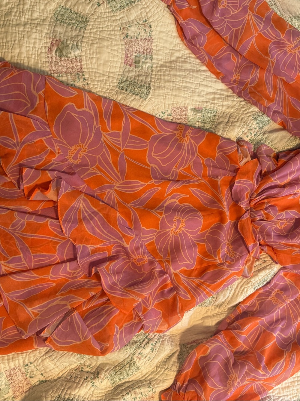 Vici Orange and Pink Floral Ruffled Chiffon Dress